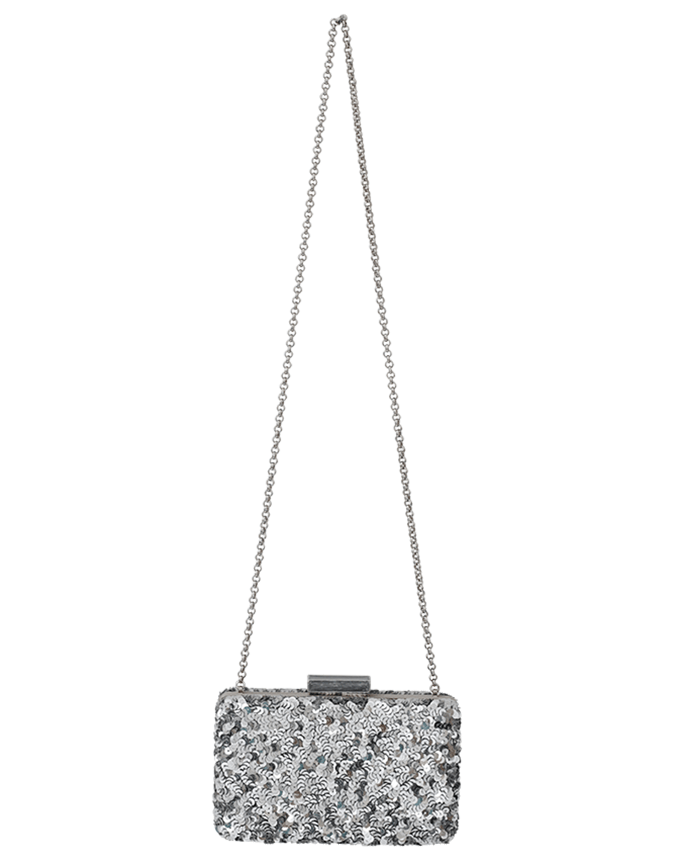OSCAR DE LA RENTA-Rogan Sequin Box Clutch-SILVER