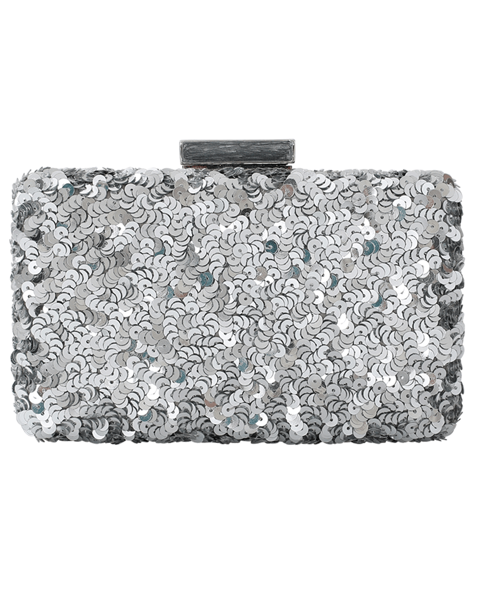 OSCAR DE LA RENTA-Rogan Sequin Box Clutch-SILVER