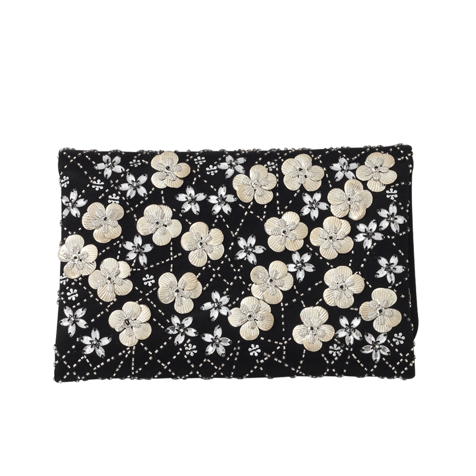 OSCAR DE LA RENTA-Embroidered Petite Evening Bag-BLACK