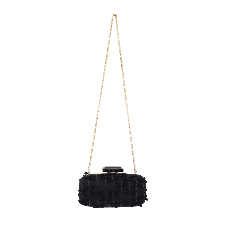 OSCAR DE LA RENTA-Goa Embroidered Velvet Bow Clutch-BLACK