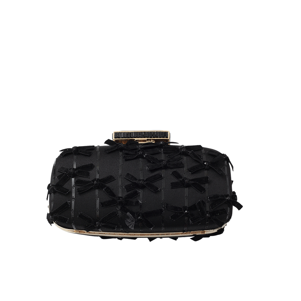 OSCAR DE LA RENTA-Goa Embroidered Velvet Bow Clutch-BLACK