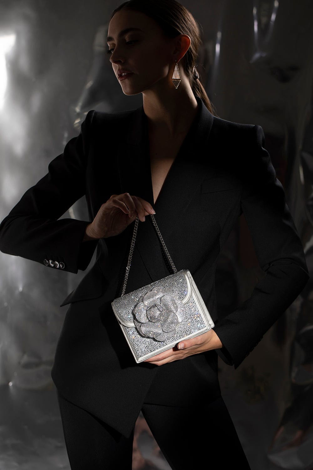OSCAR DE LA RENTA-Tro Bag - Silver Crystals-SILVER