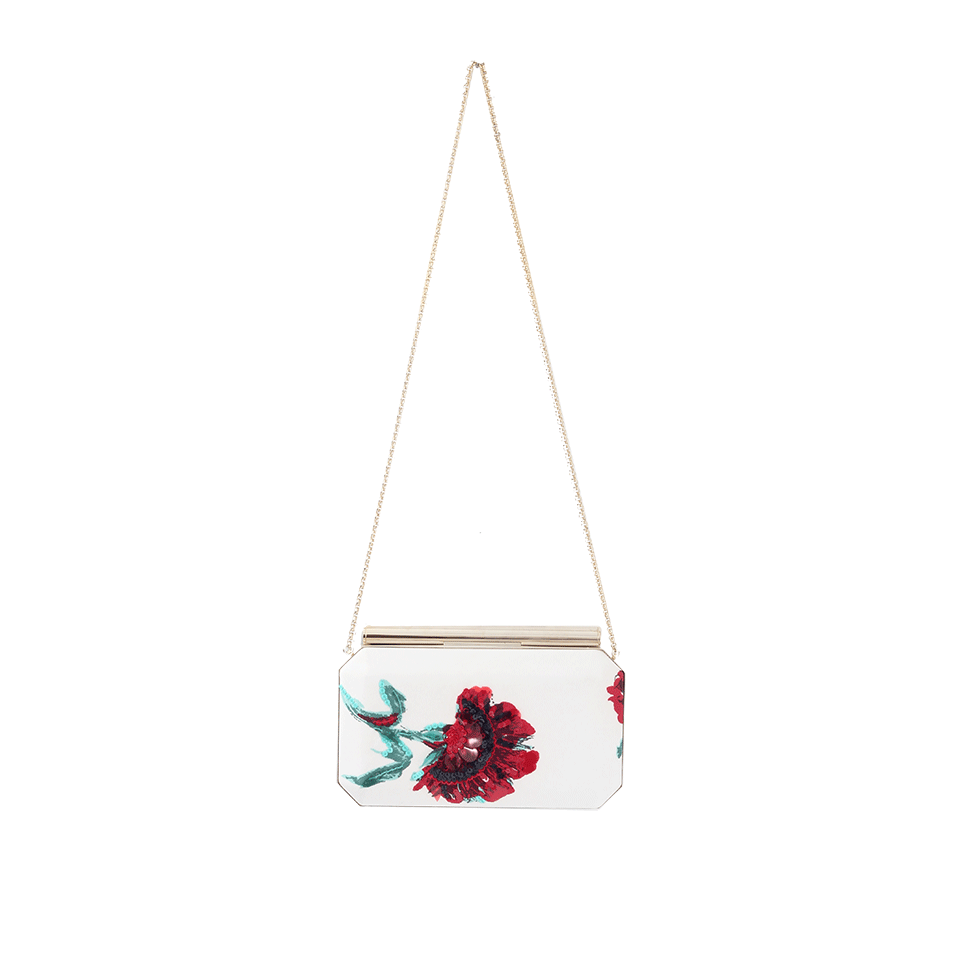 OSCAR DE LA RENTA-Saya Embroidered Carnation Clutch-WHT/RED