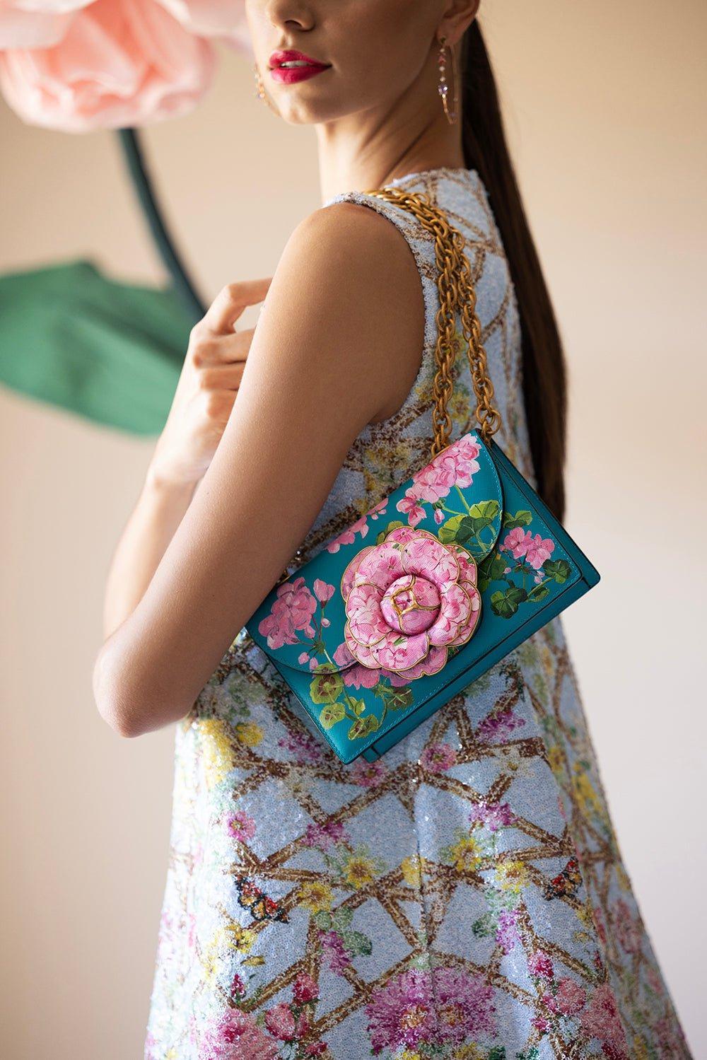 OSCAR DE LA RENTA-Classic Tro Bag - Aqua Geranium-AQUA MULIT