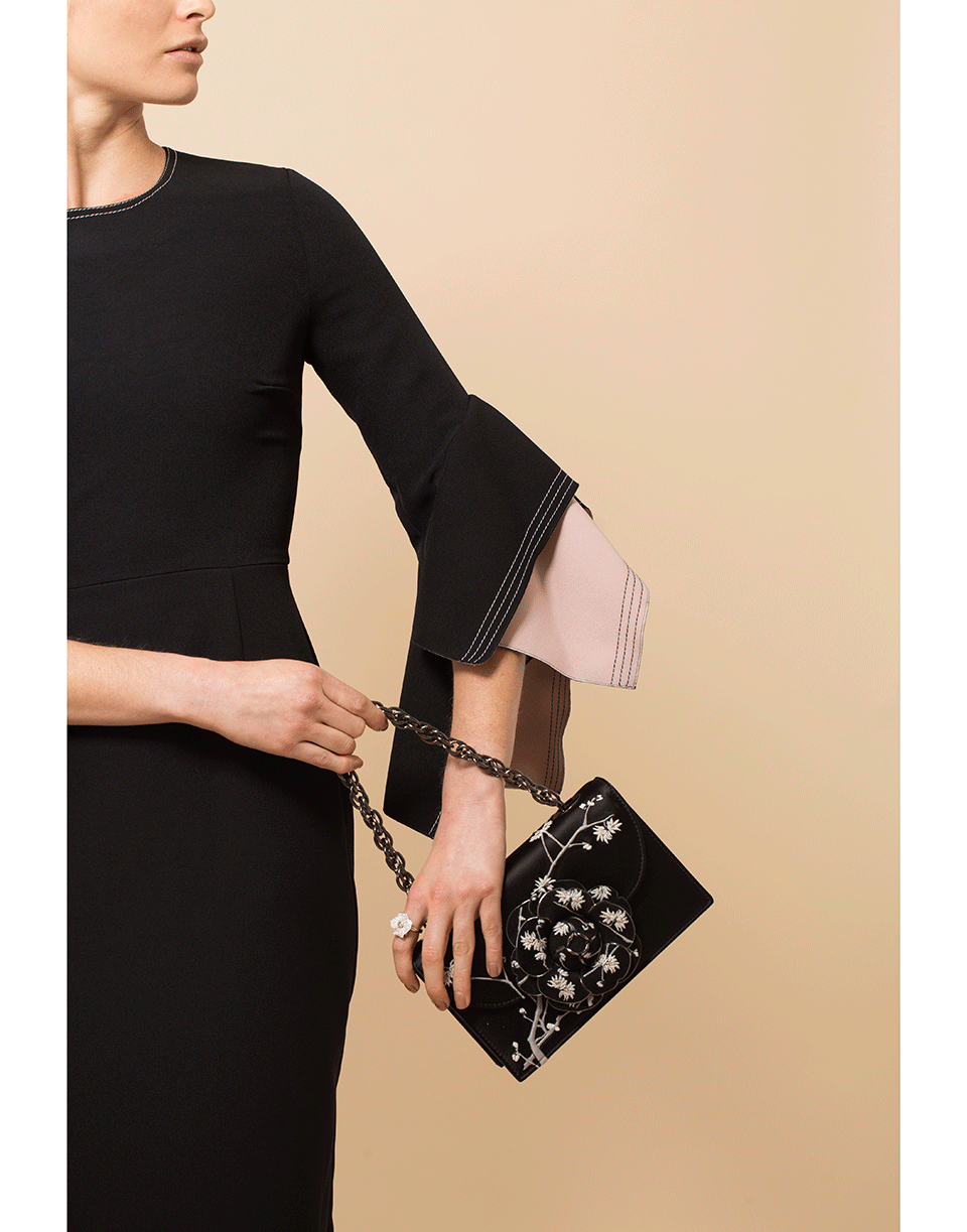 OSCAR DE LA RENTA-Embroidered Satin TRO Bag-BLACK