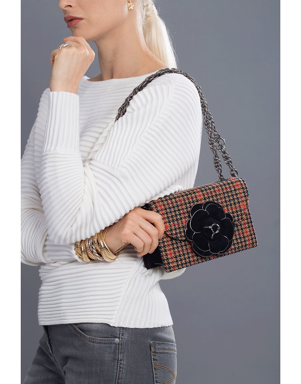 OSCAR DE LA RENTA-TRO Glen Plaid Bag-CAMEL