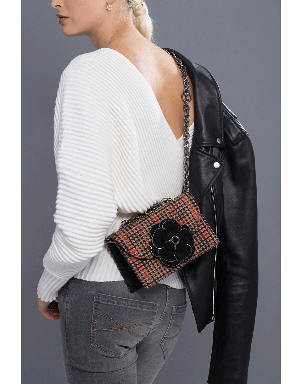 OSCAR DE LA RENTA-TRO Glen Plaid Bag-CAMEL