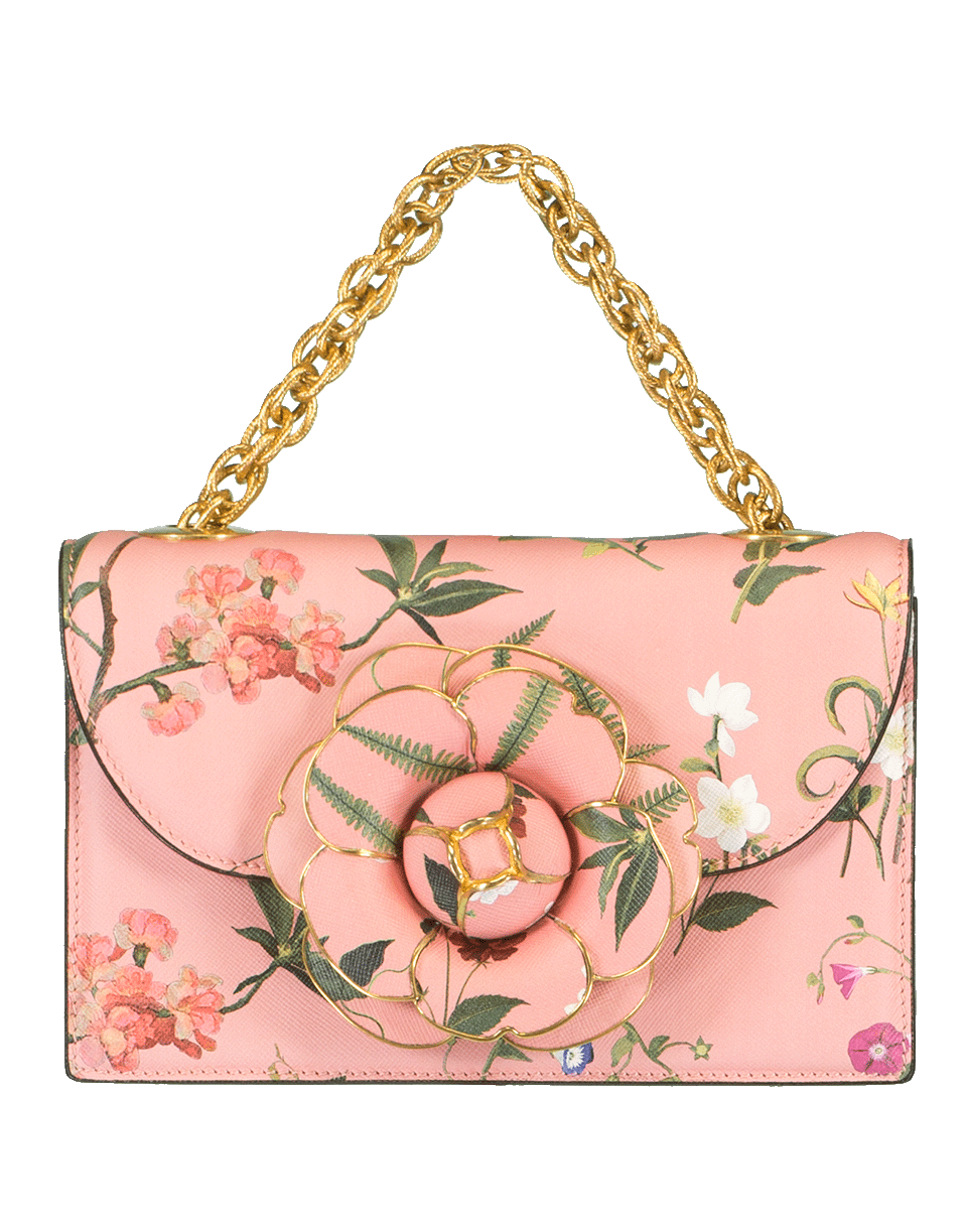 OSCAR DE LA RENTA-Floral Print Tro Handbag-CLAY