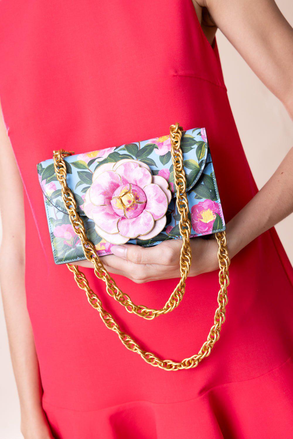 OSCAR DE LA RENTA-Classic Tro Bag - Camellia-LT BLUE