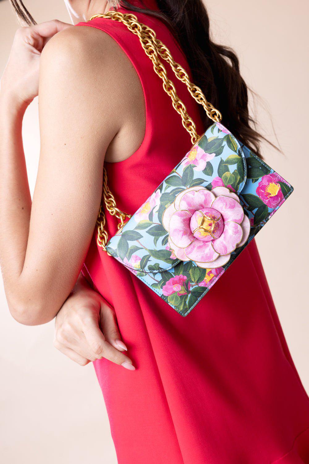 OSCAR DE LA RENTA-Classic Tro Bag - Camellia-LT BLUE