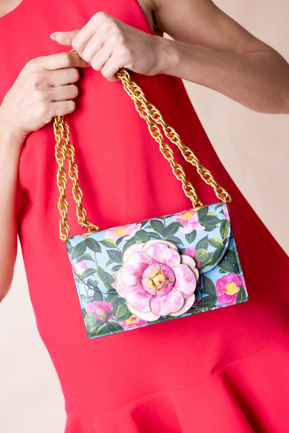 OSCAR DE LA RENTA-Classic Tro Bag - Camellia-LT BLUE