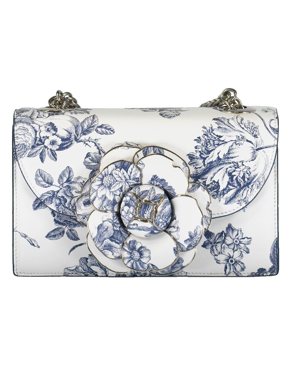 OSCAR DE LA RENTA-Floral Print Tro Handbag-WHT/BLUE