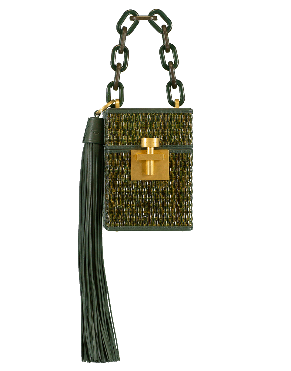 OSCAR DE LA RENTA-Raffia Alibi Box Bag-BASIL