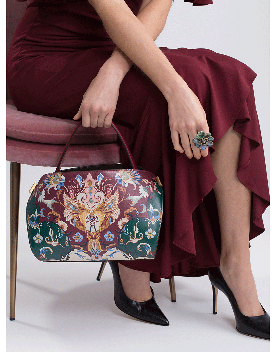 OSCAR DE LA RENTA-Printed Saffiano Baby Nolo Bag-CLARET