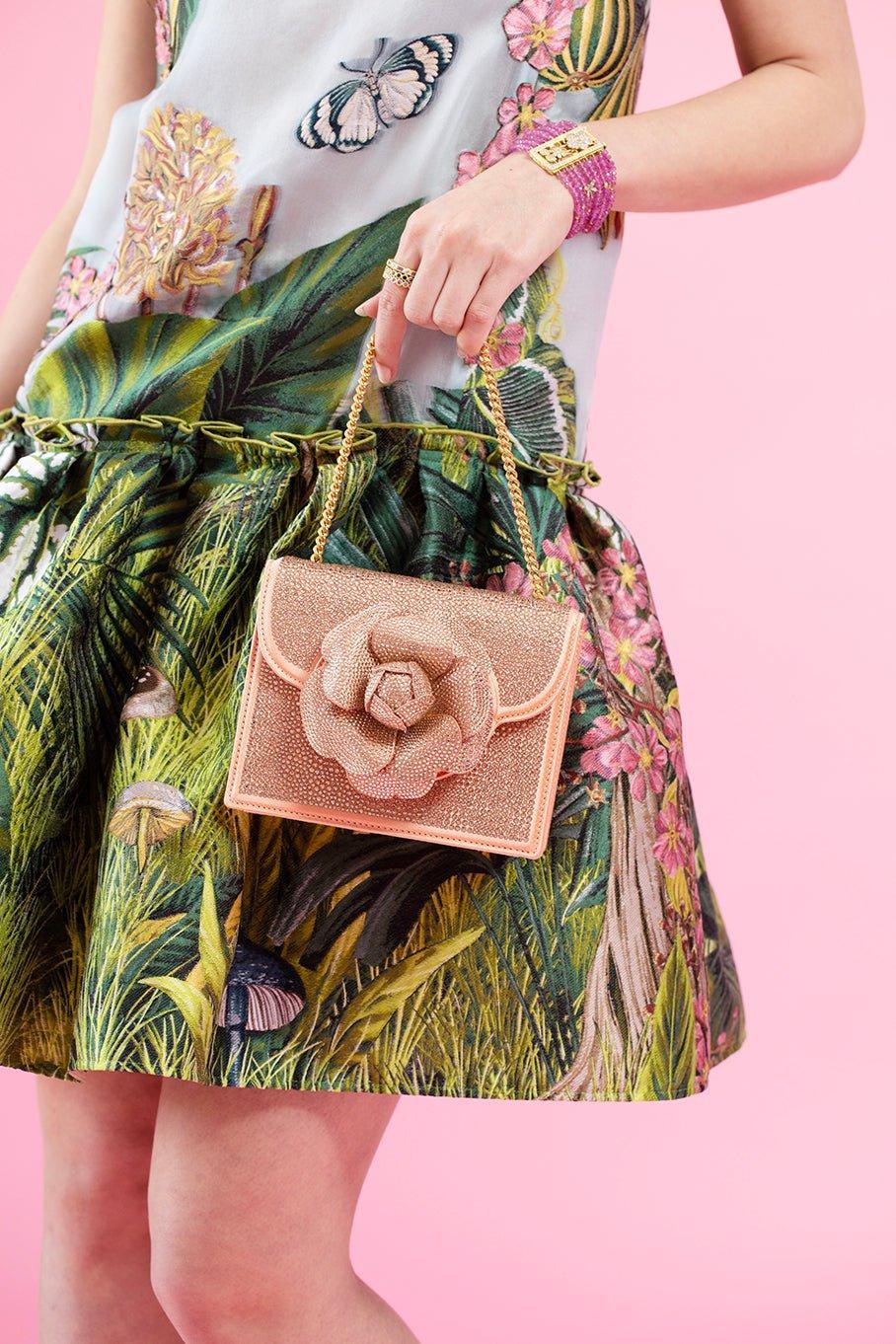 OSCAR DE LA RENTA-Mini Tro Bag - Crystal Pave-PEACH