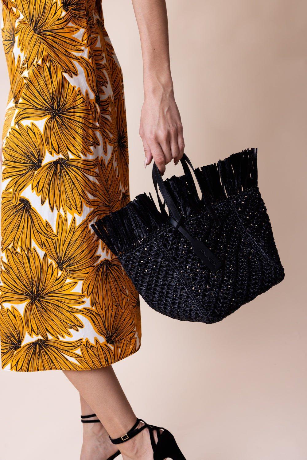 OSCAR DE LA RENTA-Raffia Square Tote - Black-BLACK