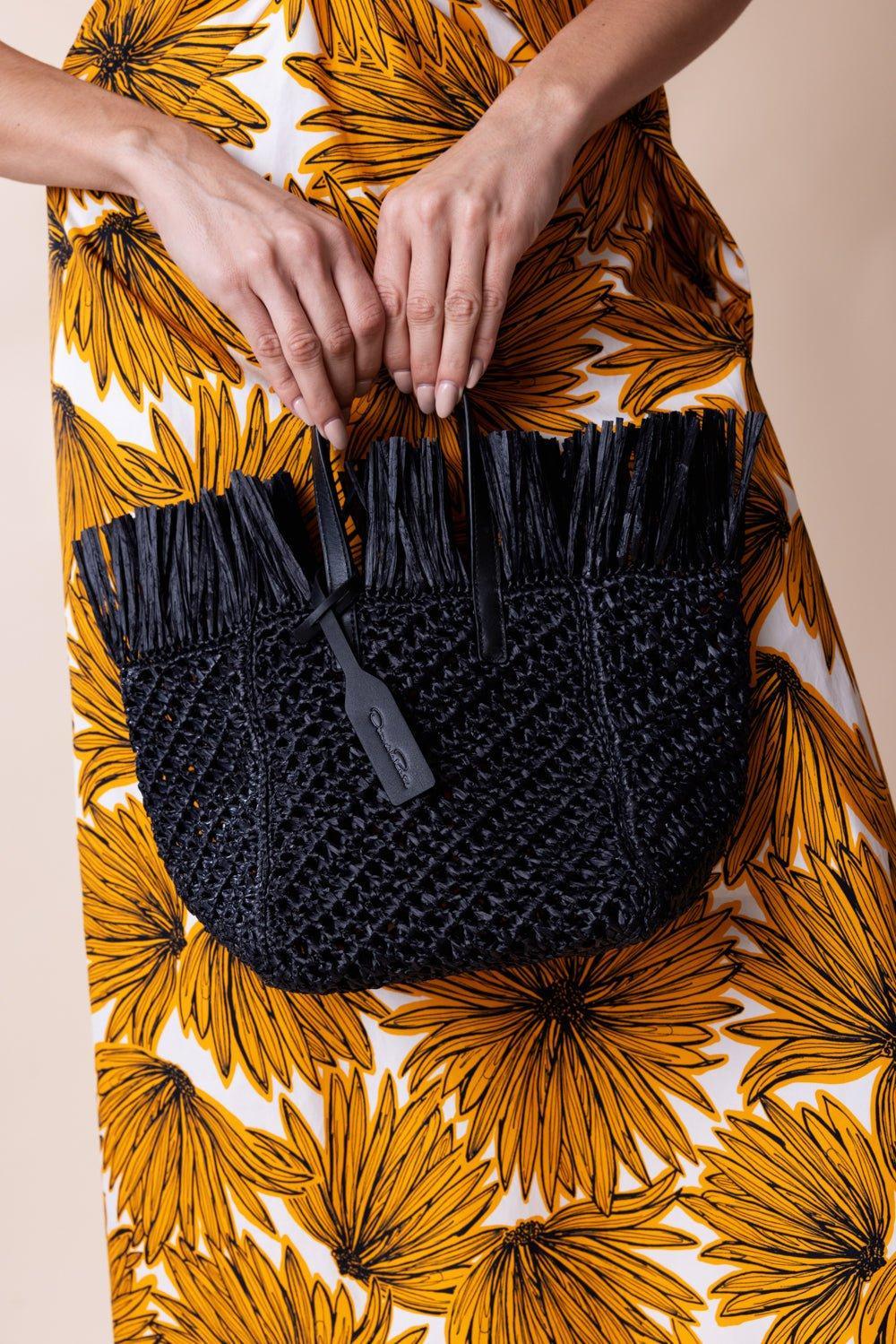 OSCAR DE LA RENTA-Raffia Square Tote - Black-BLACK