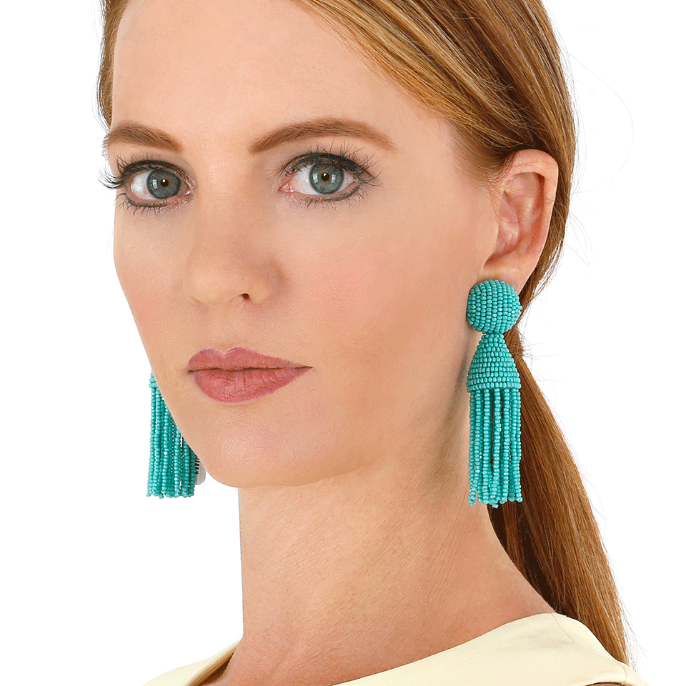 OSCAR DE LA RENTA-Short Tassel Earrings-AQUA