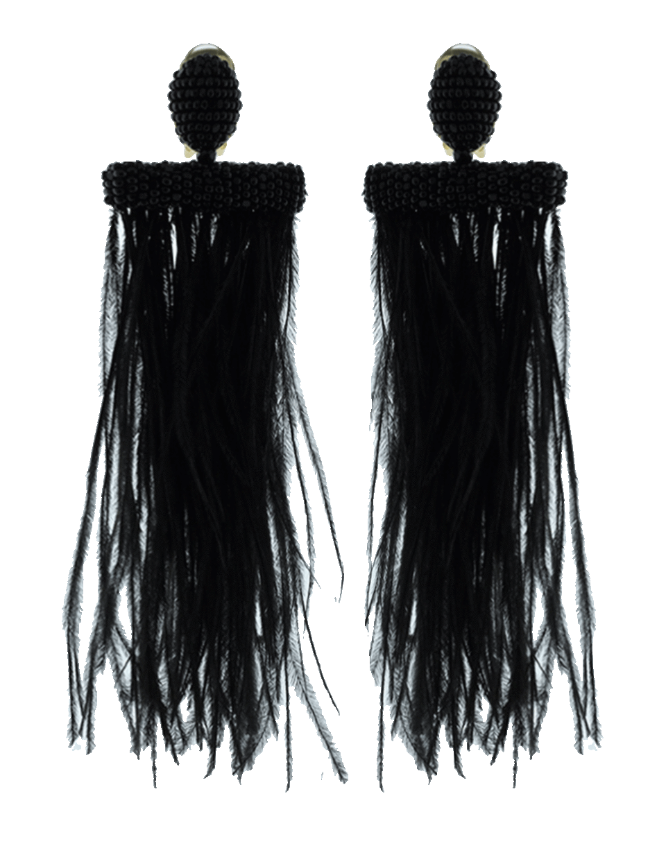 OSCAR DE LA RENTA-Feather Tassel Earrings-BLACK