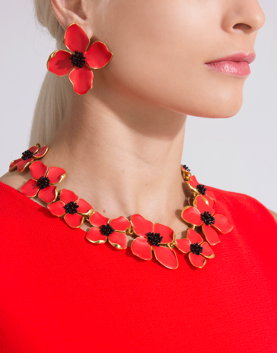 OSCAR DE LA RENTA-Painted Flower Button Earrings-CAYENNE