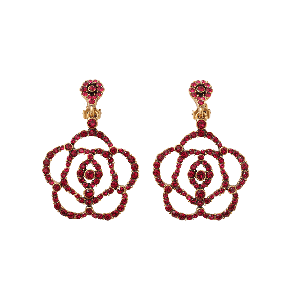 OSCAR DE LA RENTA-Pave Flower Clip Earring-CLARET