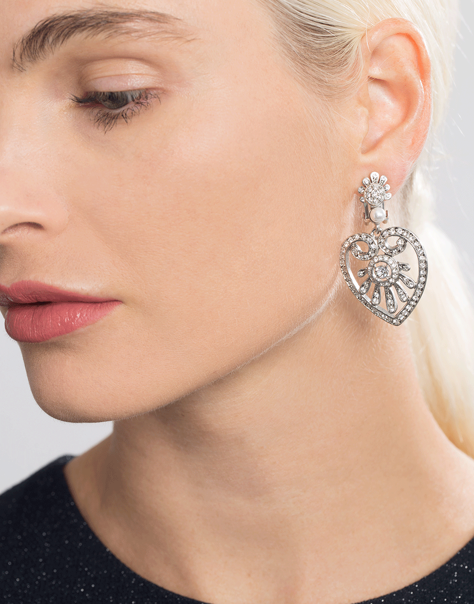 OSCAR DE LA RENTA-Heart Drop Earrings-CRYSTAL