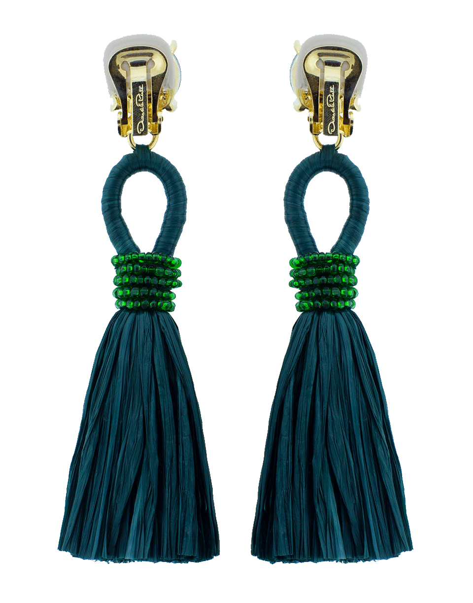 OSCAR DE LA RENTA-Raffia Tassel Earrings-FERN