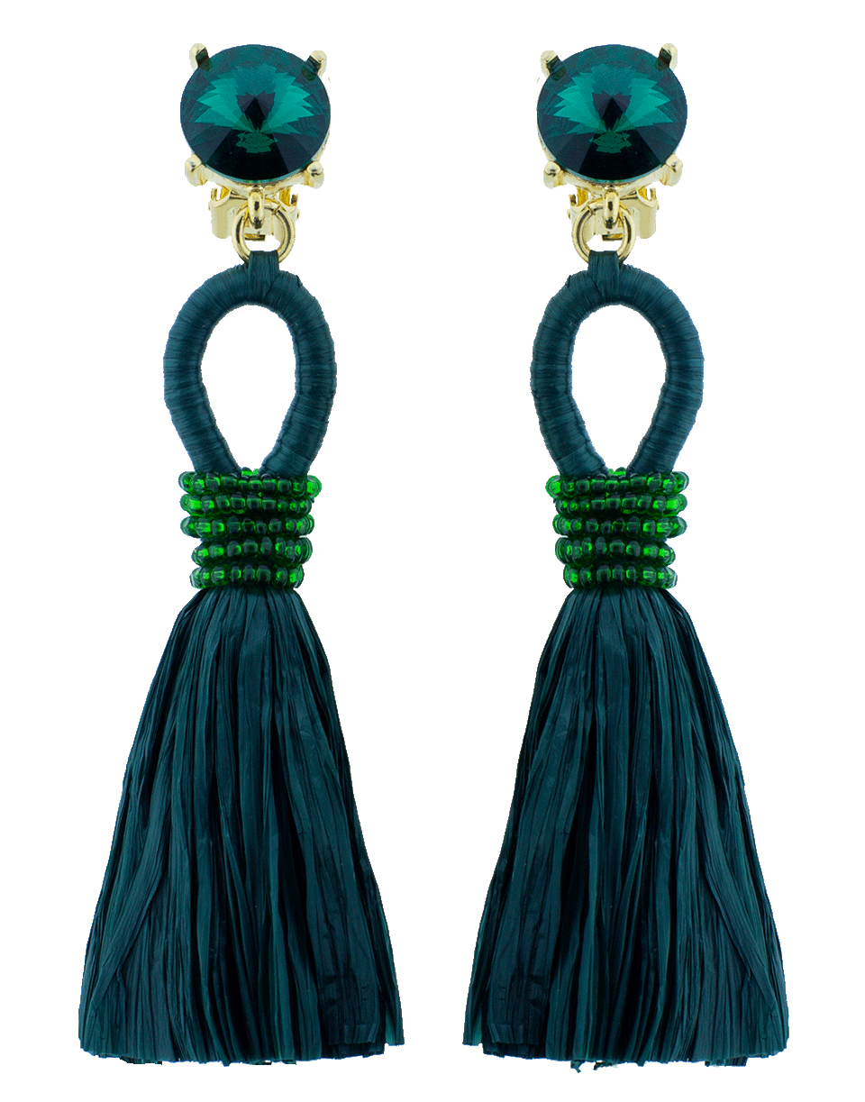 OSCAR DE LA RENTA-Raffia Tassel Earrings-FERN
