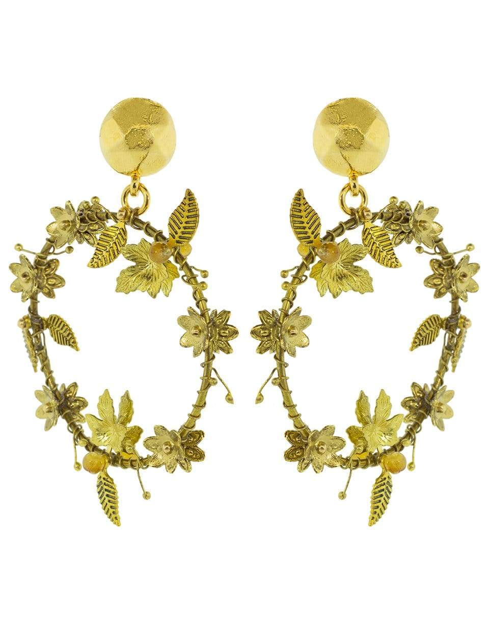 OSCAR DE LA RENTA-Embroidered Flower Leaf Hoop Earrings-GOLD