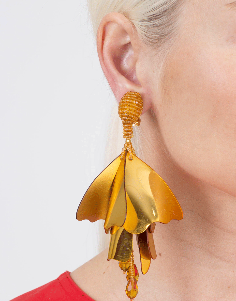 OSCAR DE LA RENTA-Large Impatiens Flower Earrings-GOLD