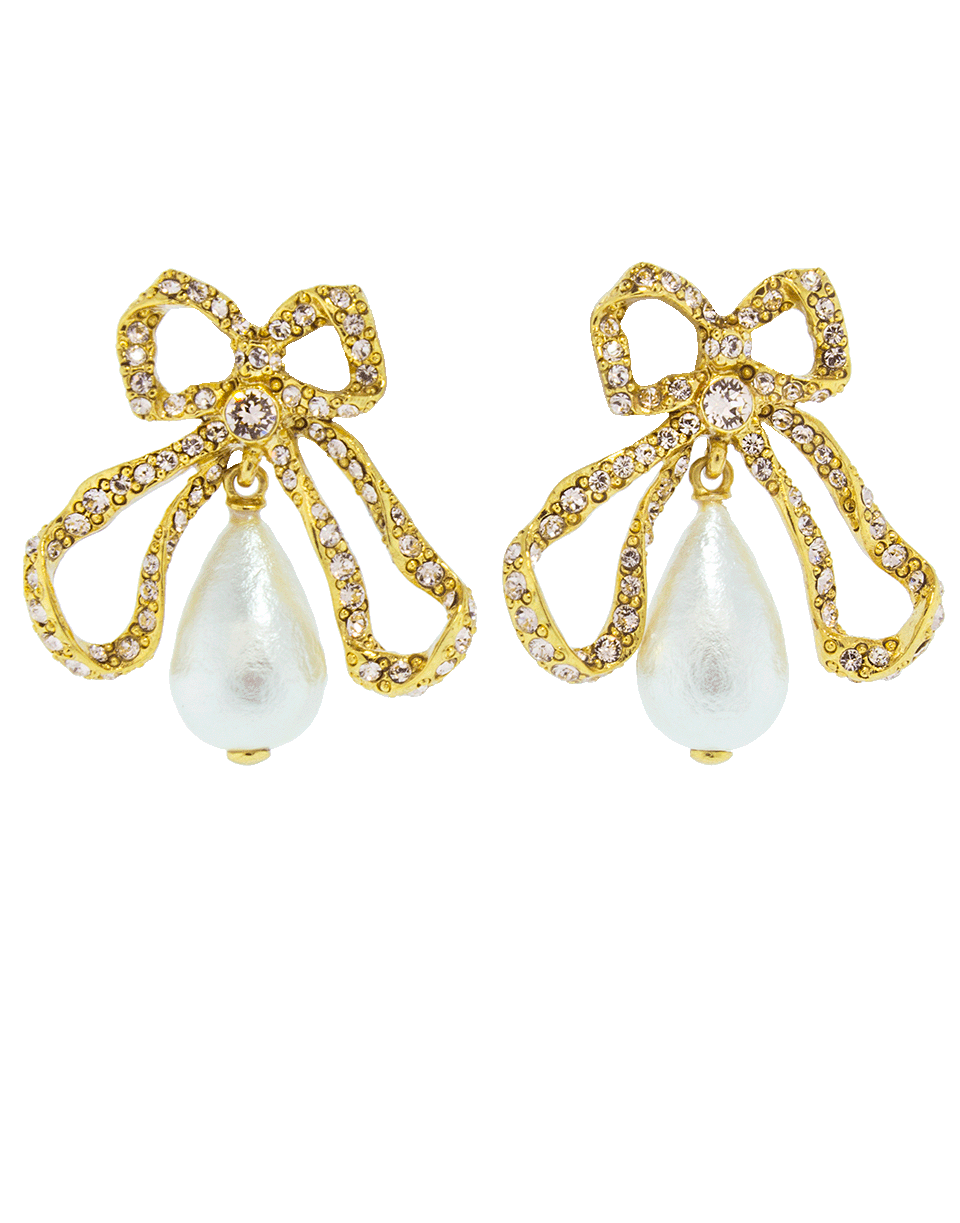 OSCAR DE LA RENTA-Pierce Pearl Drop Bow Earrings-GOLD
