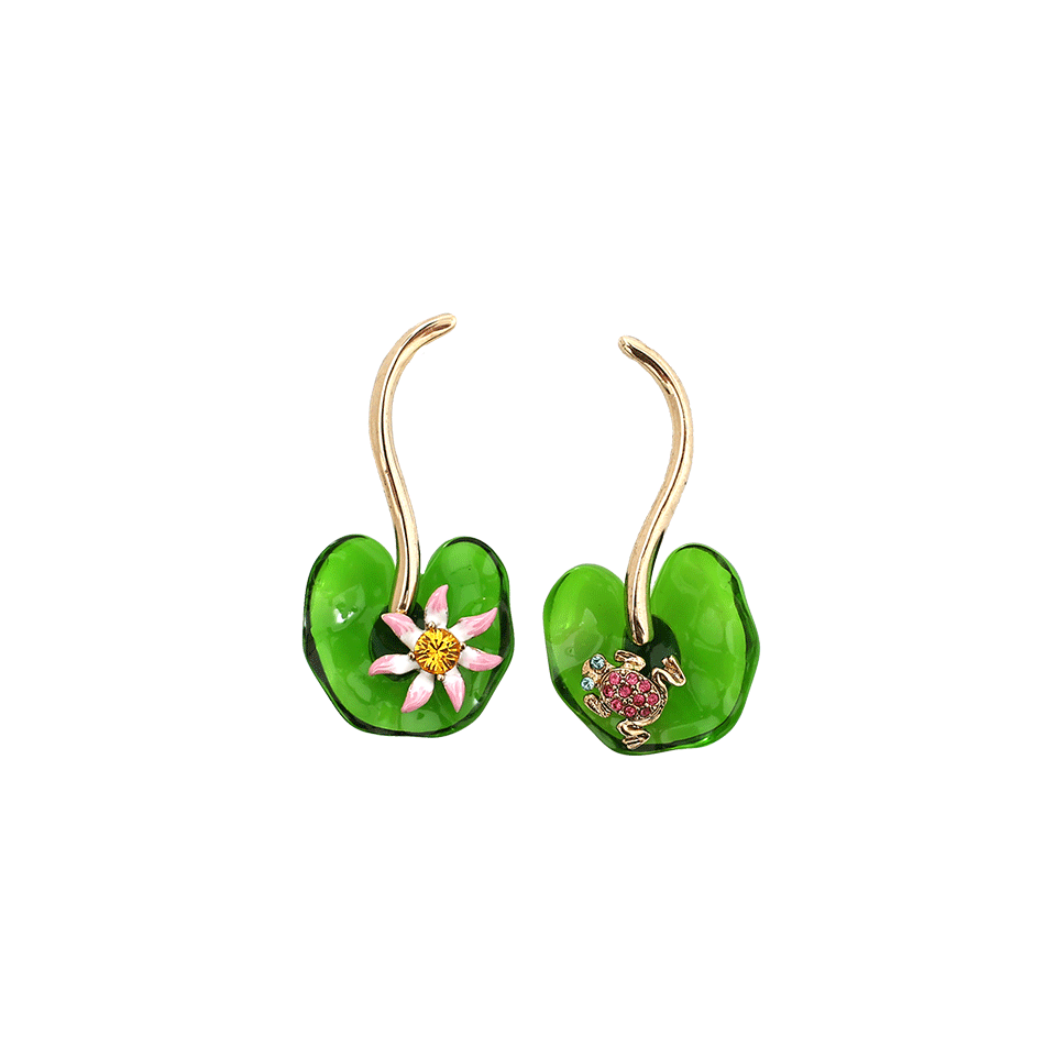 OSCAR DE LA RENTA-Resin Lily Earrings-GRN/GOLD