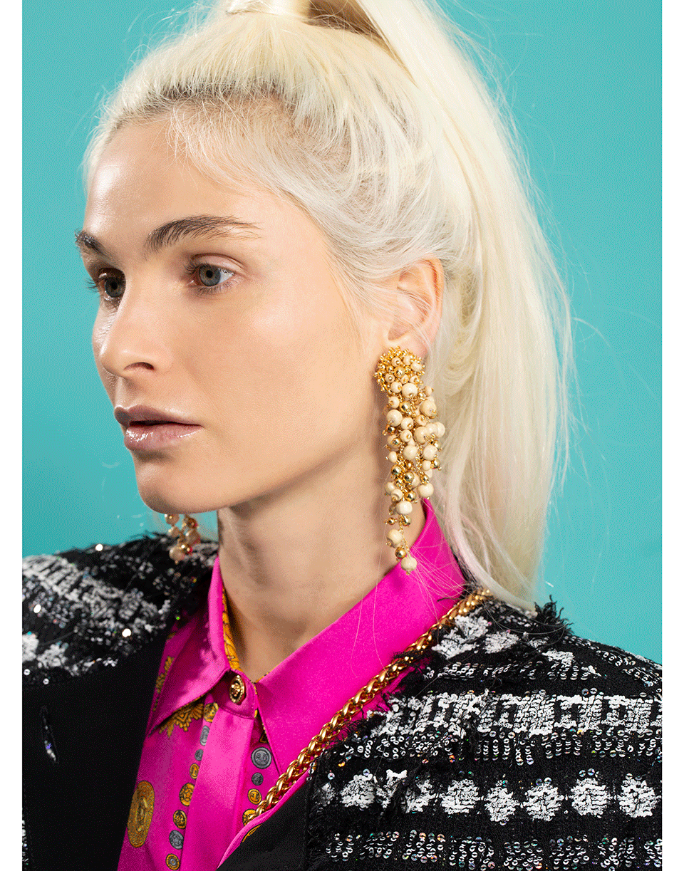 OSCAR DE LA RENTA-Beaded Cascade Drop Earrings-IVORY