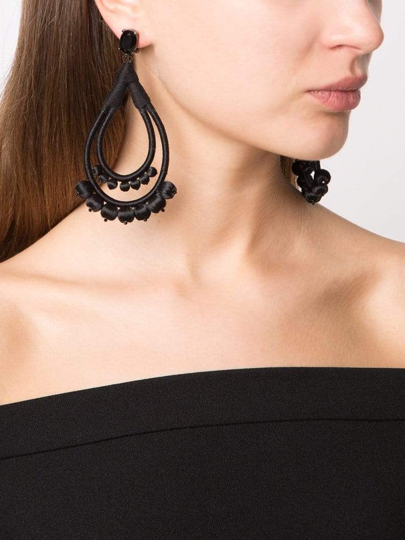 OSCAR DE LA RENTA-Beaded Teardrop Earrings-JET