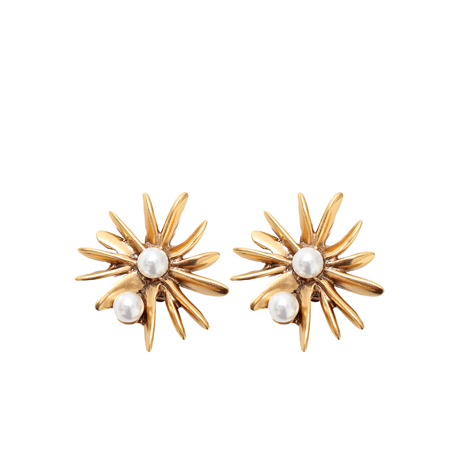 OSCAR DE LA RENTA-Starburst Button Clip Earrings-PRL/GLD