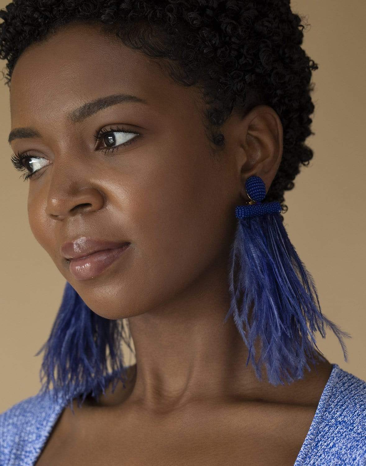 OSCAR DE LA RENTA-Feather Tassel Earrings-SAPPHIRE