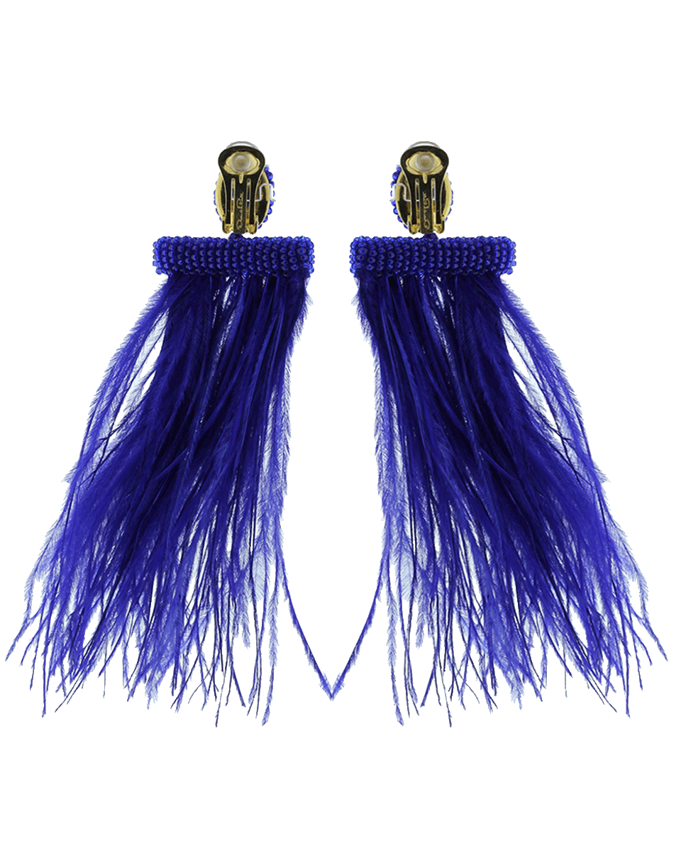 OSCAR DE LA RENTA-Feather Tassel Earrings-SAPPHIRE
