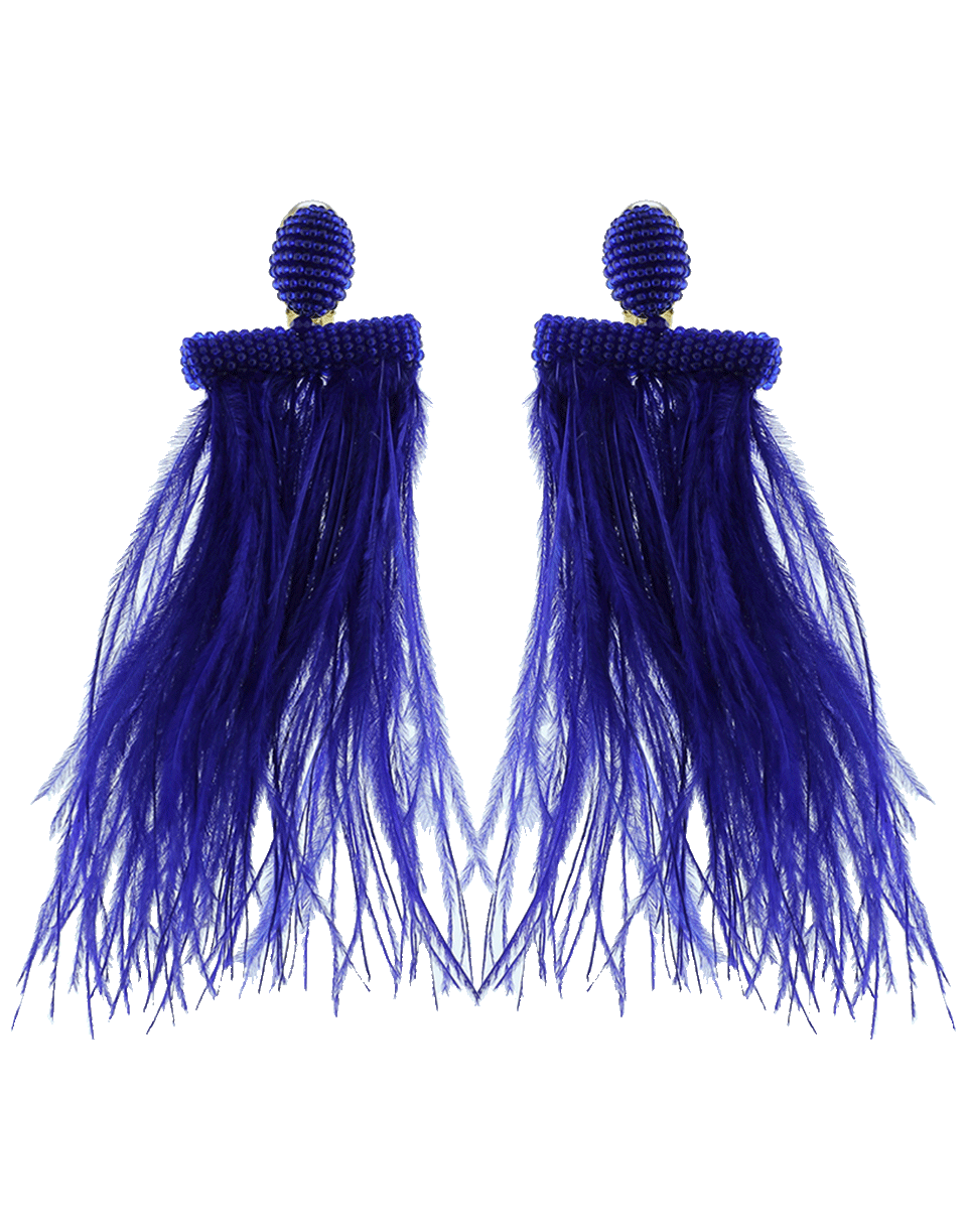 OSCAR DE LA RENTA-Feather Tassel Earrings-SAPPHIRE