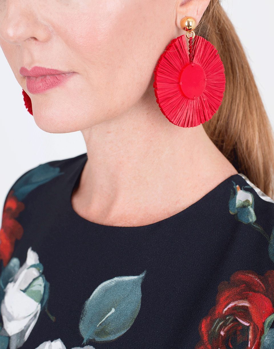 OSCAR DE LA RENTA-Small Raffia Disk Earrings-SCARLET