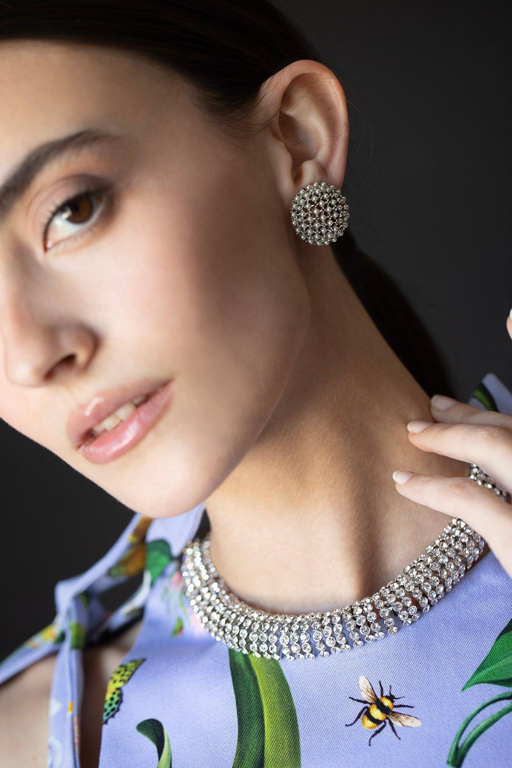 OSCAR DE LA RENTA-Pearl Dome Earrings - Silver-SILVER