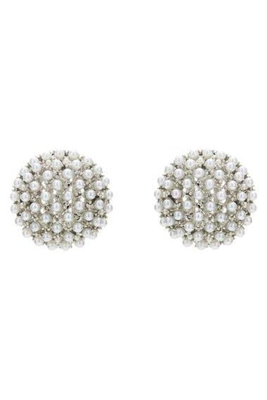 OSCAR DE LA RENTA-Pearl Dome Earrings - Silver-SILVER