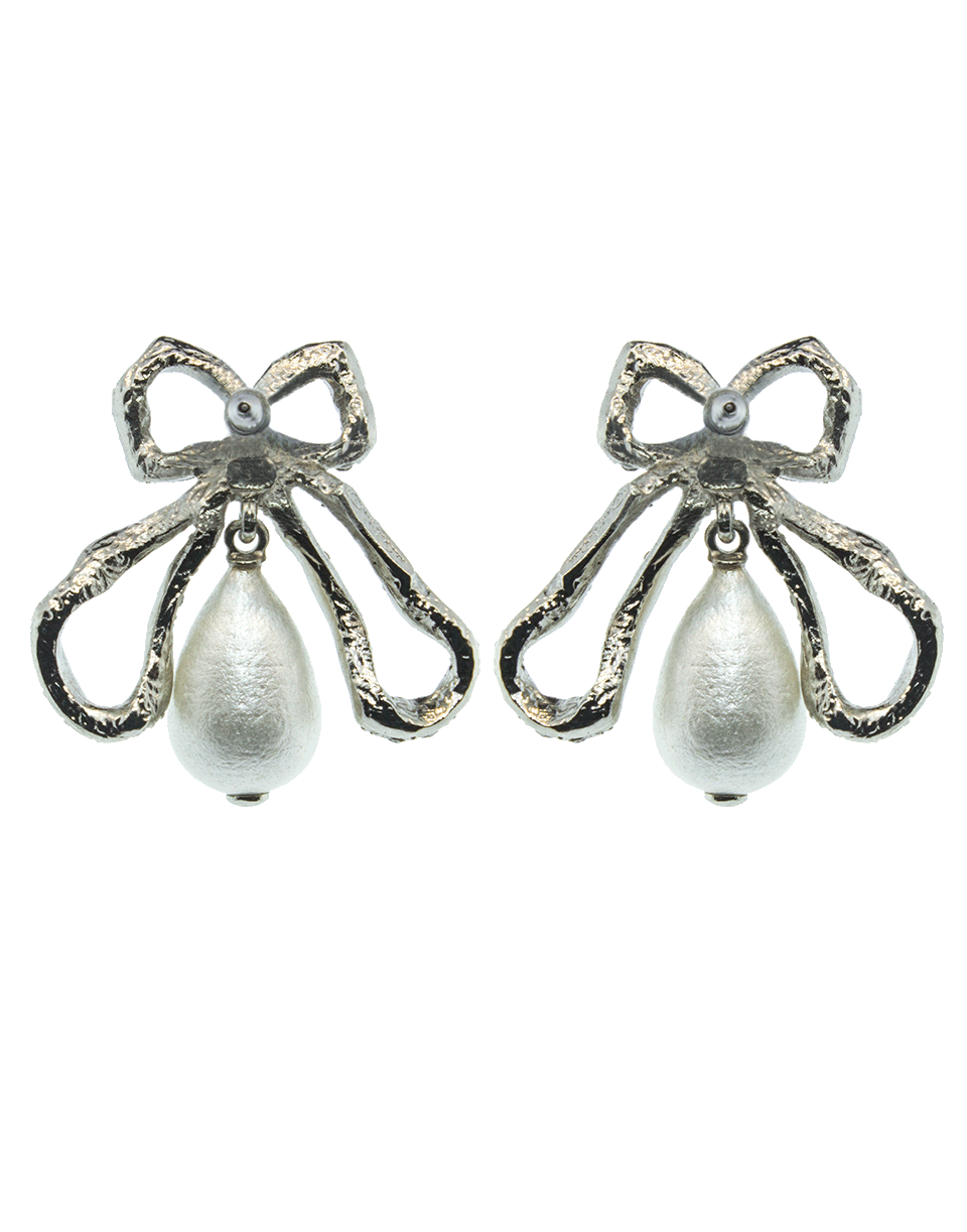 OSCAR DE LA RENTA-Pierce Pearl Drop Bow Earrings-SILVER