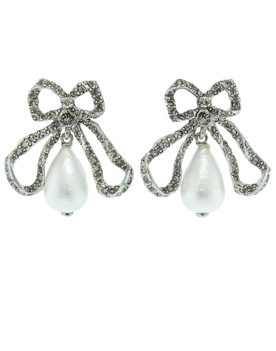 OSCAR DE LA RENTA-Pierce Pearl Drop Bow Earrings-SILVER
