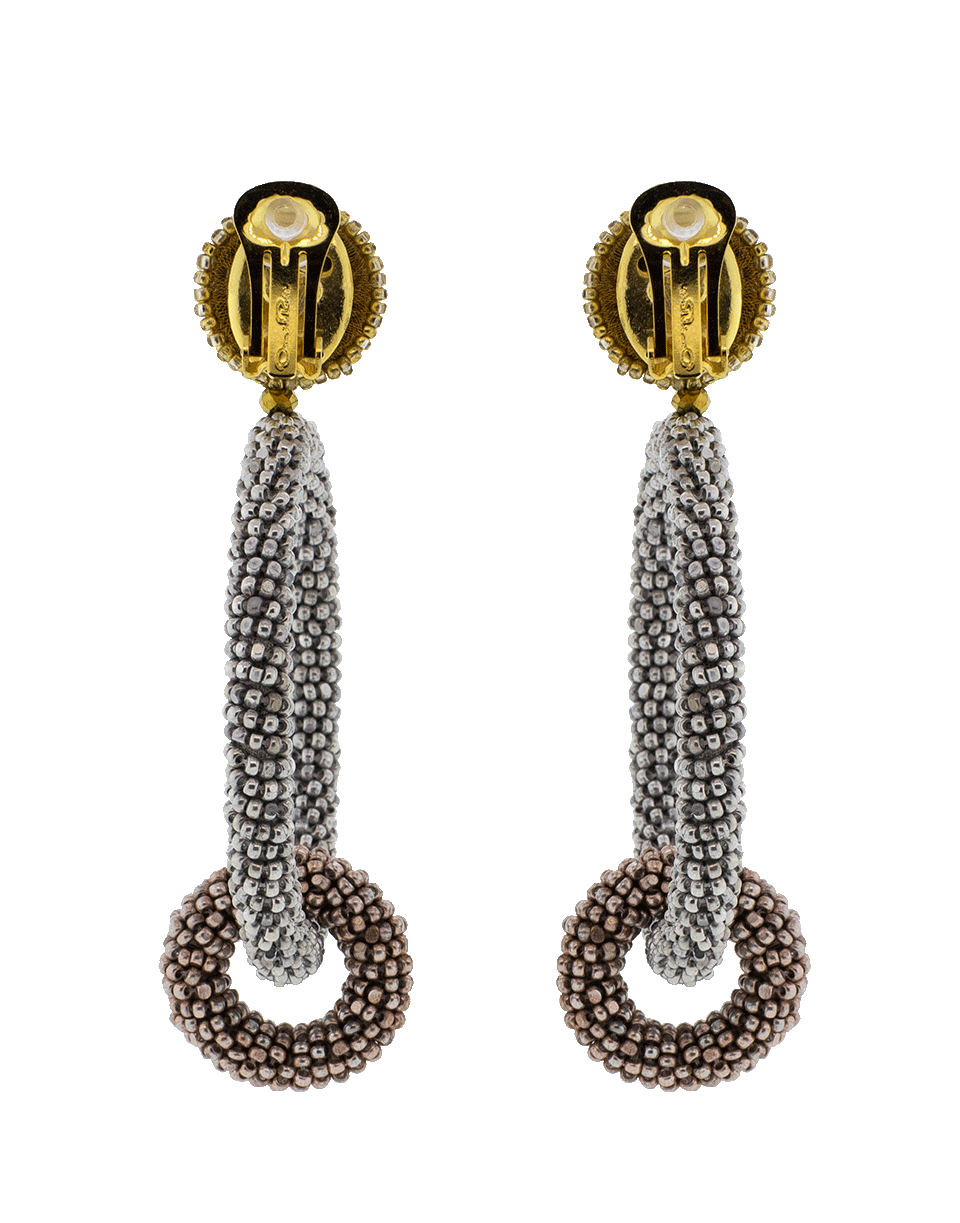 OSCAR DE LA RENTA-Two Tone Double Hoop Beaded Earrings-SILVER