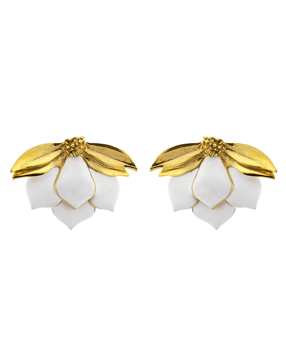 OSCAR DE LA RENTA-Painted Bold Petal Earrings-WHT/IVRY