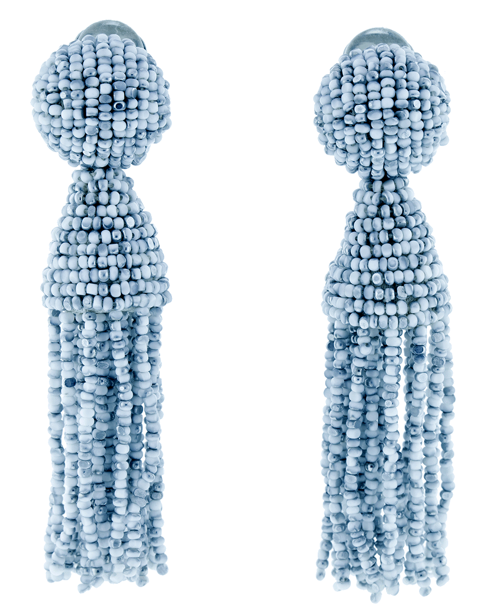 OSCAR DE LA RENTA-Short Beaded Tassel Earrings-WHT/SLVR