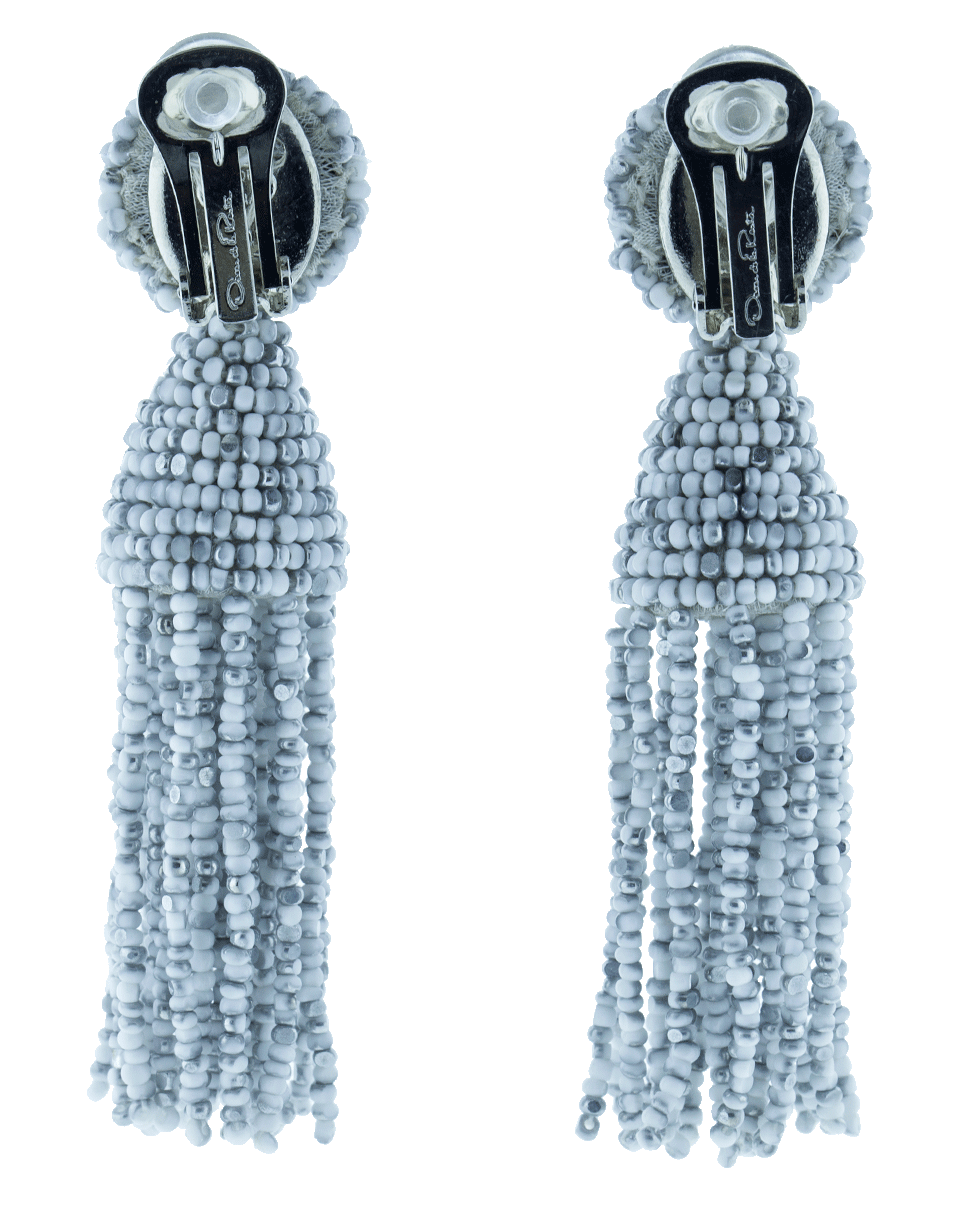 OSCAR DE LA RENTA-Short Beaded Tassel Earrings-WHT/SLVR
