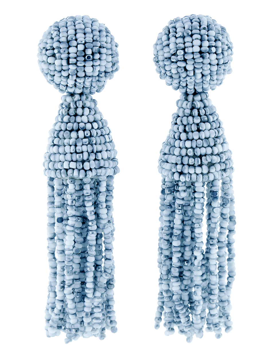 OSCAR DE LA RENTA-Short Beaded Tassel Earrings-WHT/SLVR