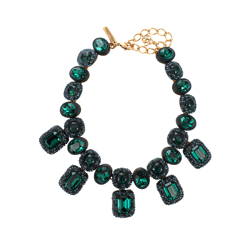 OSCAR DE LA RENTA-Bold Pave Multi Stone Necklace-NVY/GRN
