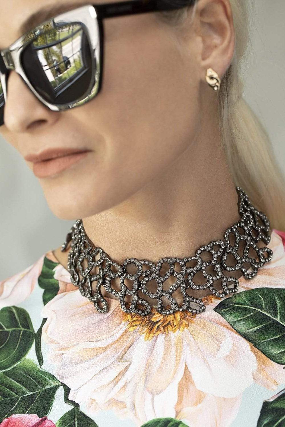 OSCAR DE LA RENTA-Taffeta Bow On Pave Choker-ROS/PAVE